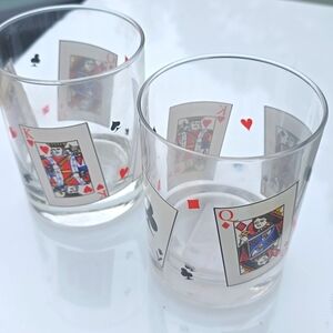 Luminarc Playing Card Double Old Fashioned Glasses Vintage Poker Set 2 Queen Ace